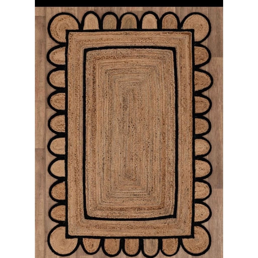 jute Scallop Area Rug  Natural Rug Eco friendly Hand Made Bohemian Rug For Living Room Bedroom