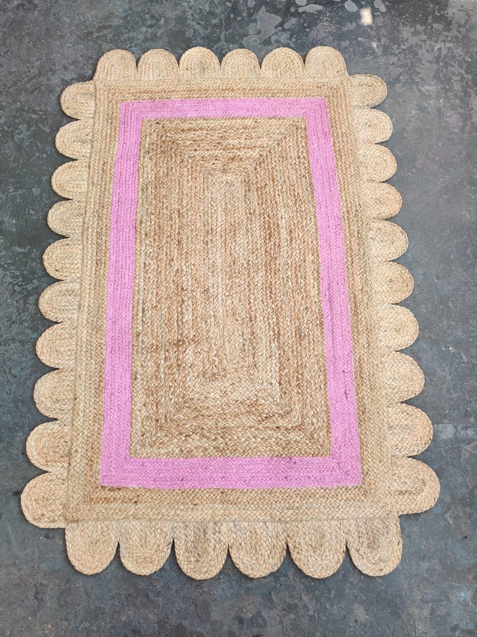 Scallop Rug Jute Area Rug  Natural Rug Eco friendly Hand Made Bohemian Rug For Living Room Bedroom