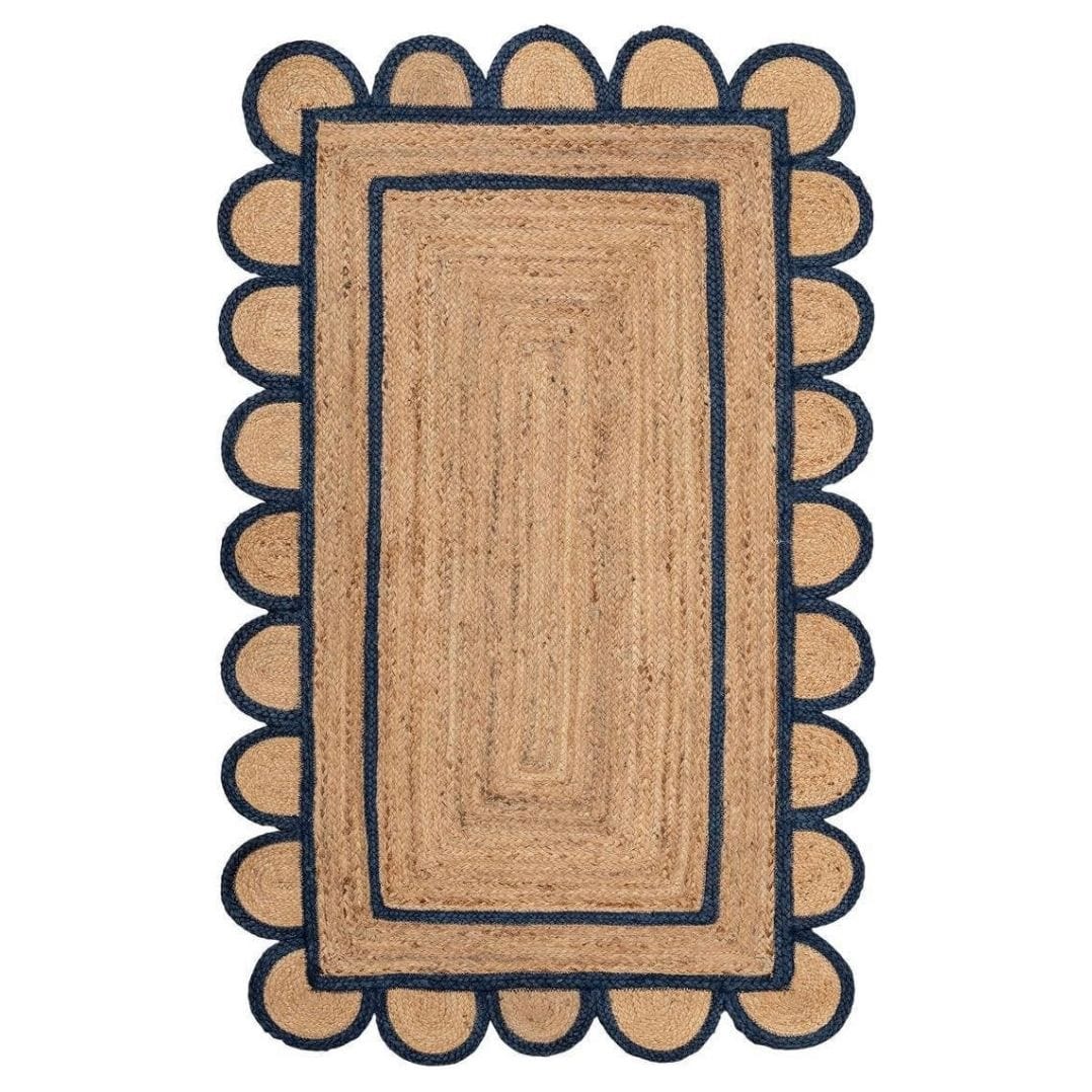 jute Scallop Area Rug  Natural Rug Eco friendly Hand Made Bohemian Rug For Living Room Bedroom