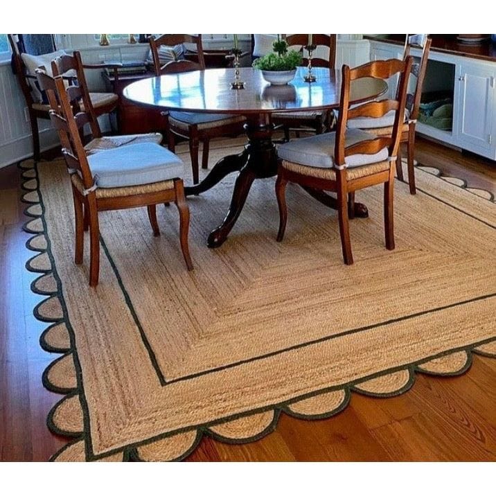 jute Scallop Area Rug  Natural Rug Eco friendly Hand Made Bohemian Rug For Living Room Bedroom