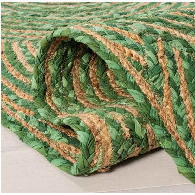 Green Jute Chindi Multicolour Rug Handmade Natural Rugs For Livingroom, Bedroom, Kitchen Custom size Rug