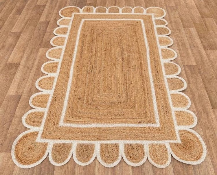 Scallop Rug Jute Area Rug  Natural Rug Eco friendly Hand Made Bohemian Rug For Living Room Bedroom