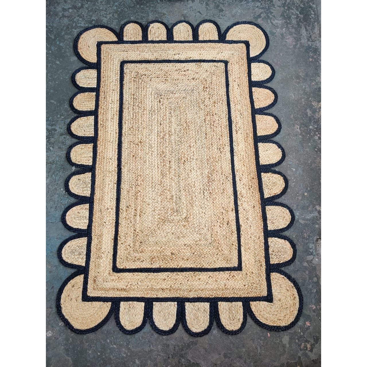 jute Scallop Area Rug  Natural Rug Eco friendly Hand Made Bohemian Rug For Living Room Bedroom