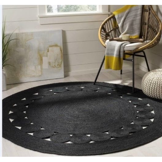 Black Jute Round Rug  Brown Jute Area Rug Hand Made Natural Jute Rug Bohemian Yoga Eco friendly Rugs Hallway Rug