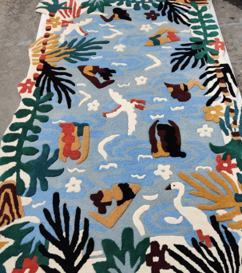 Hand Tufted Wool Area Rug In Swimming Poolside Floral Design Modern Decorative Rug