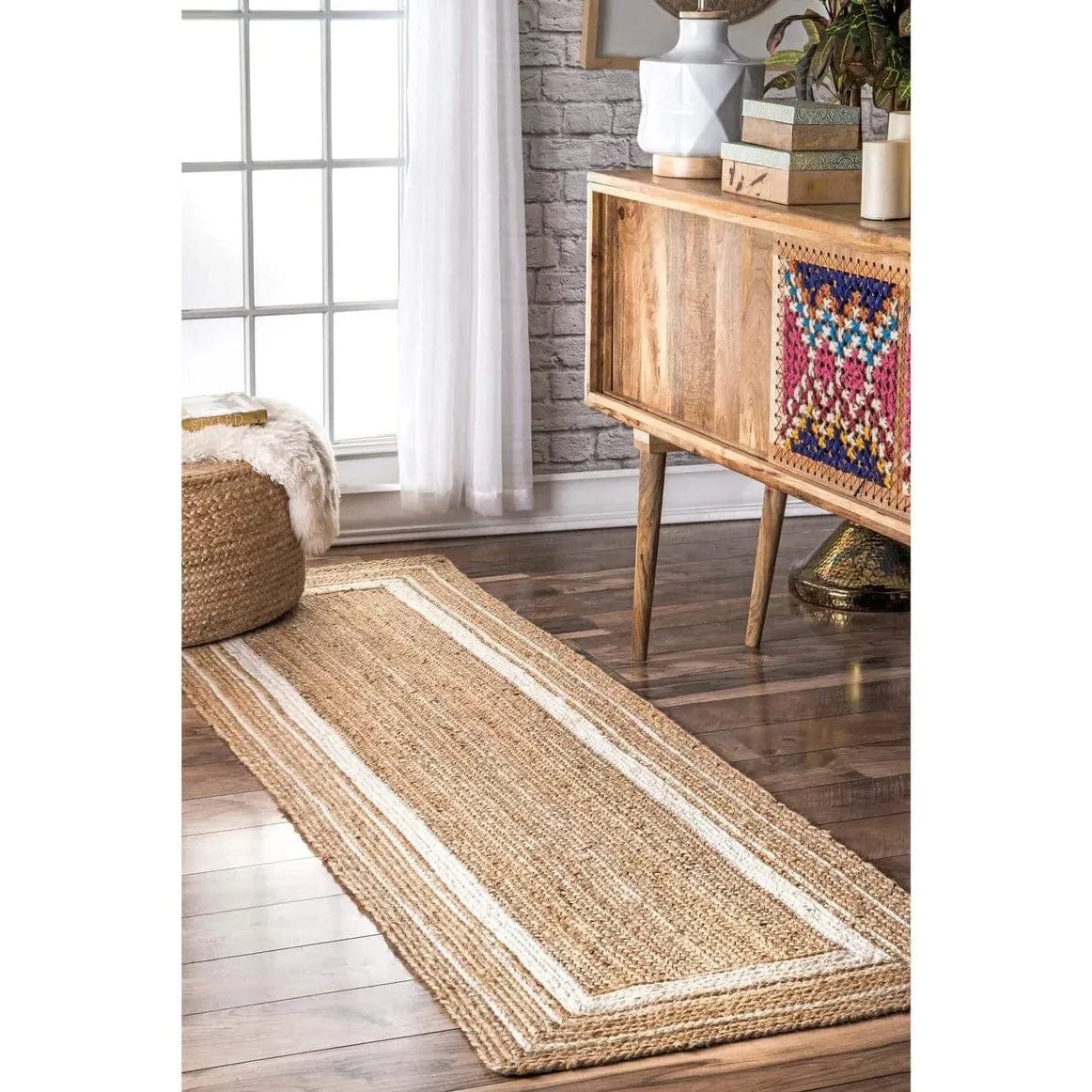 Jute Runner Rug-Brown Black Jute Rug-Natural Rug-Eco friendly Rug-Hand Made Jute Rug