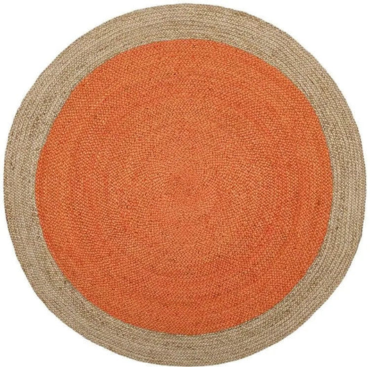 Orange Navy Gold Jute Round Rug Jute Area Rug Hand Made Natural Jute Rug Bohemian Yoga Eco friendly Rugs Hallway Rug